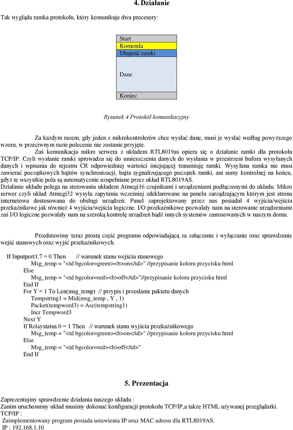 Zaś komunikacja mikro serwera z układem RTL8019as opiera się o działanie ramki dla protokołu TCP/IP.