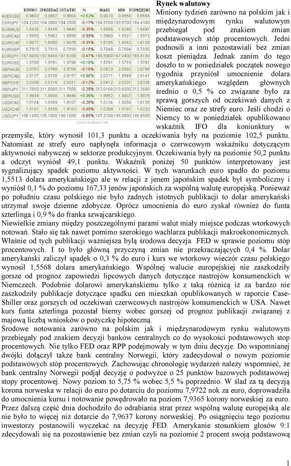 Jednak zanim do tego doszło to w poniedziałek początek nowego tygodnia przyniósł umocnienie dolara amerykańskiego względem głównych średnio o 0,5 % co związane było za sprawą gorszych od oczekiwań