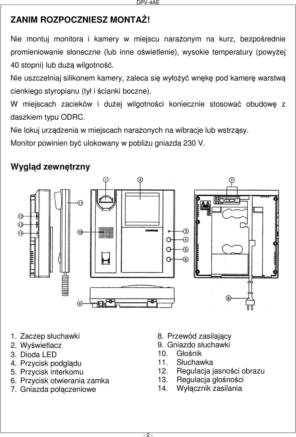 Nie uszczelniaj silikonem kamery, zaleca się wyłożyć wnękę pod kamerę warstwą cienkiego styropianu (tył i ścianki boczne).