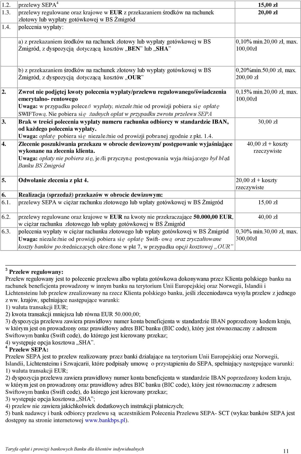 Zwrot nie podjętej kwoty polecenia wypłaty/przelewu regulowanego/świadczenia emerytalno- rentowego Uwaga: w przypadku poleceń wypłaty, niezależnie od prowizji pobiera się opłatę SWIFTową.