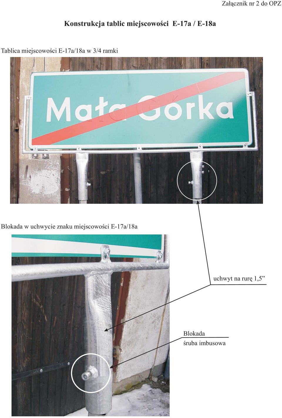 E-17a/18a w 3/4 ramki Blokada w uchwycie znaku