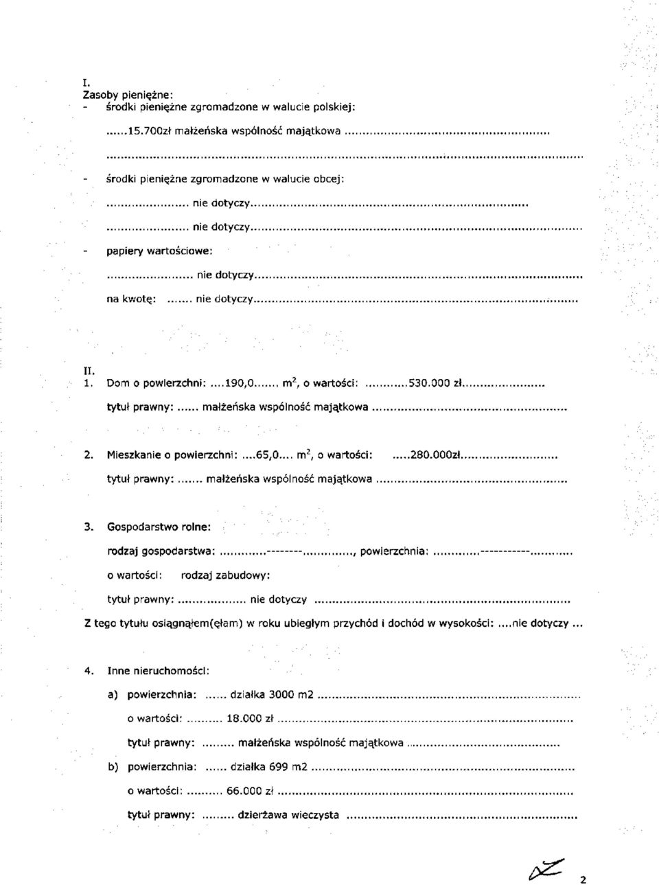 Mieszkanie o powierzchni:...65,0... m 2, o wartości: 280.000zł. małżeńska wspólność majątkowa 3.