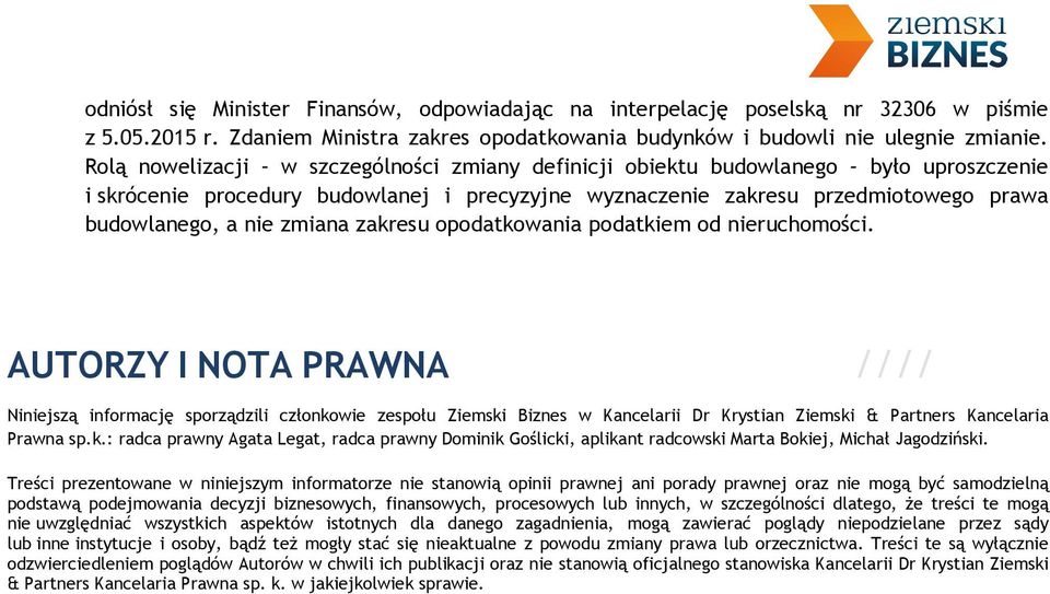 zmiana zakresu opodatkowania podatkiem od nieruchomości.