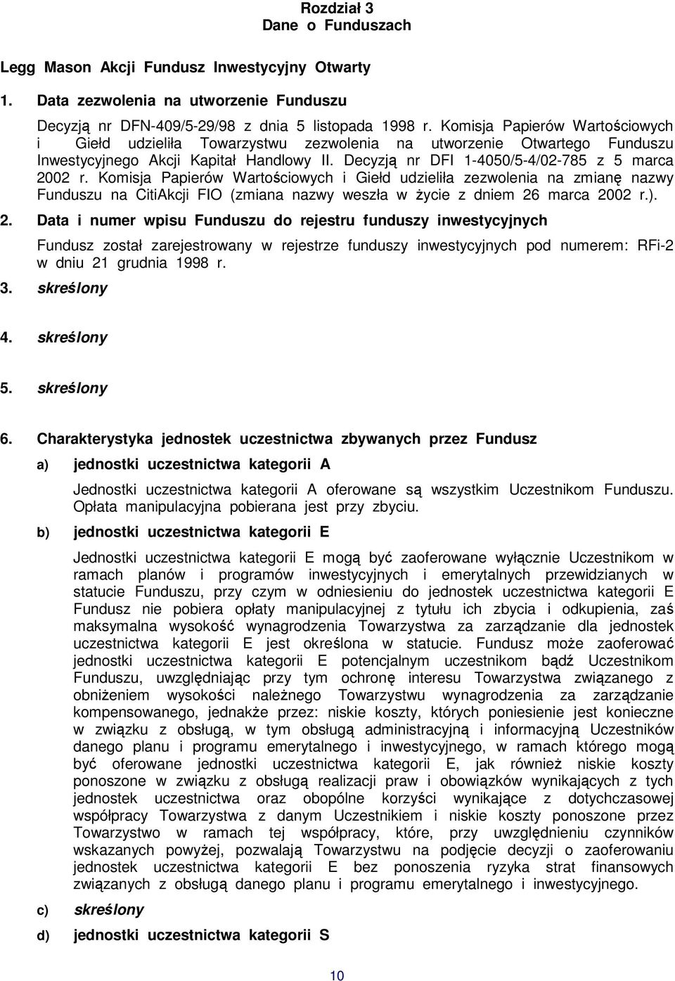 Komisja Papierów Wartościowych i Giełd udzieliła zezwolenia na zmianę nazwy Funduszu na CitiAkcji FIO (zmiana nazwy weszła w życie z dniem 26