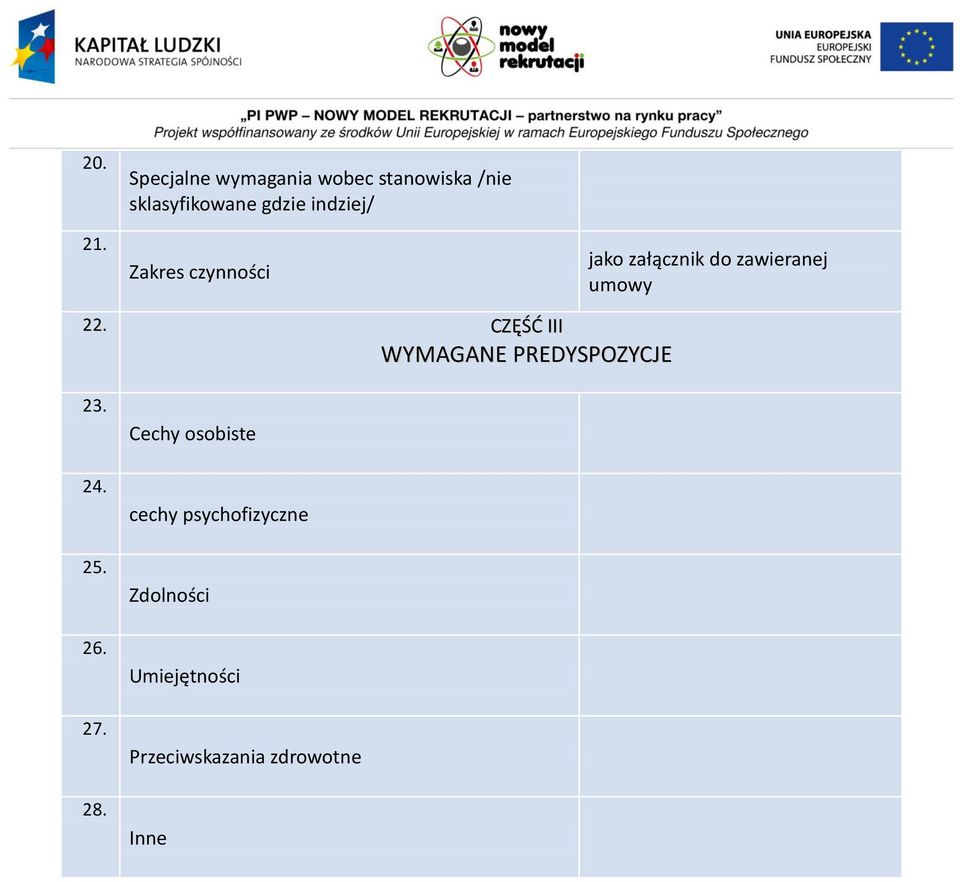 indziej/ Zakres czynności jako załącznik do zawieranej umowy 22.