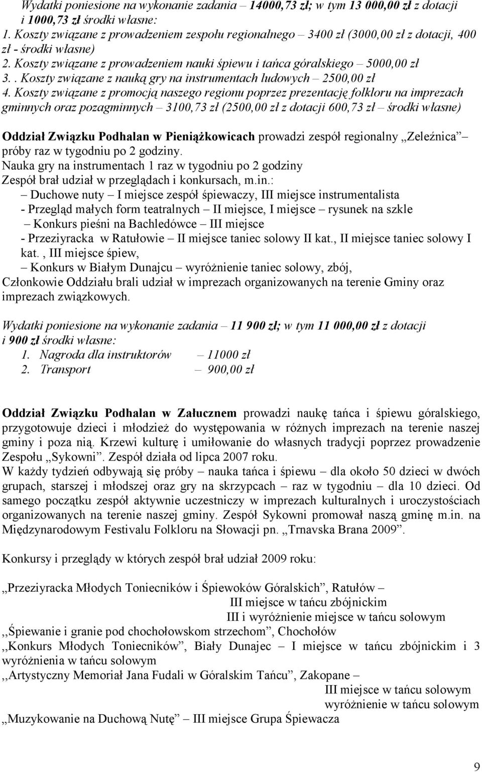 . Koszty związane z nauką gry na instrumentach ludowych 2500,00 zł 4.