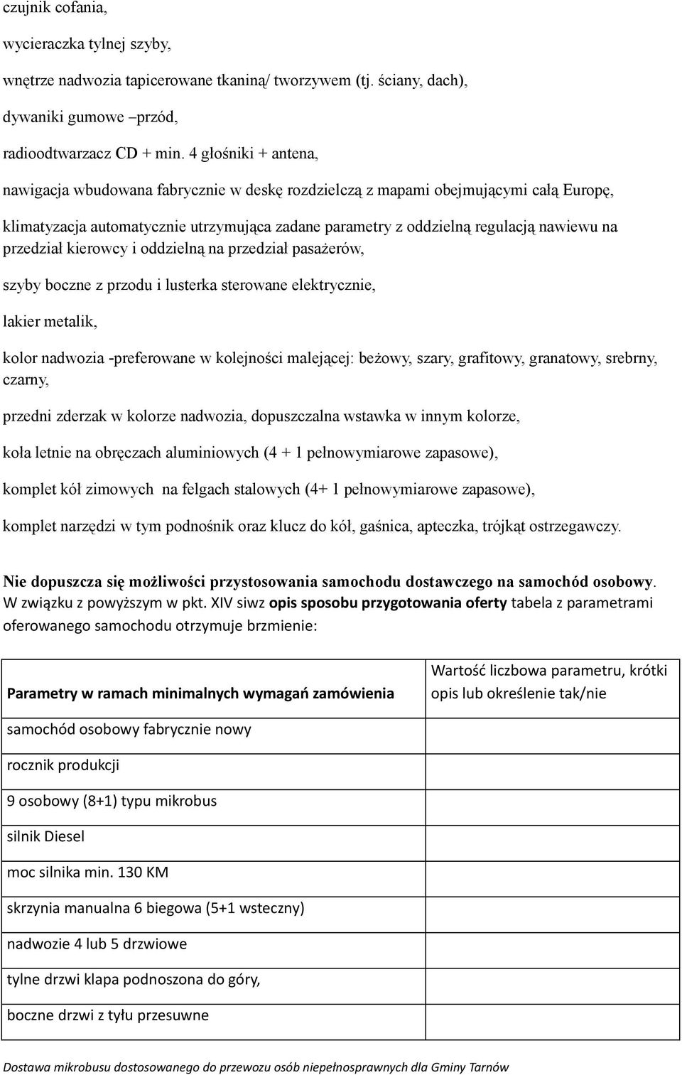 przedział kierowcy i oddzielną na przedział pasażerów, szyby boczne z przodu i lusterka sterowane elektrycznie, lakier metalik, kolor nadwozia -preferowane w kolejności malejącej: beżowy, szary,