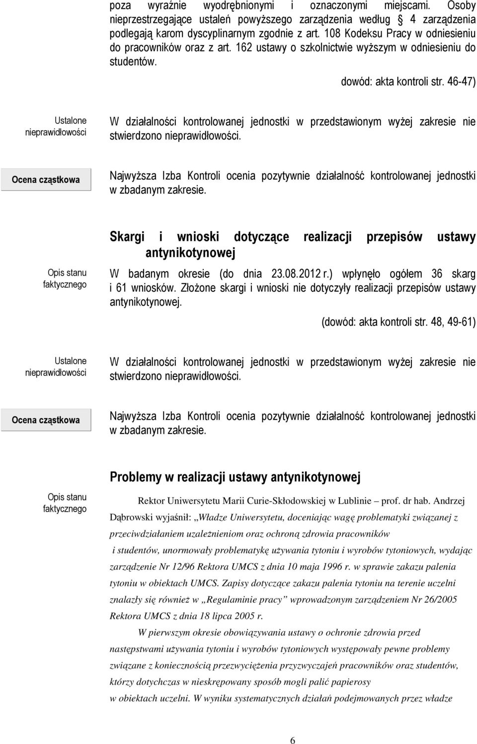 Skargi i wnioski dotyczące realizacji przepisów ustawy antynikotynowej W badanym okresie (do dnia 23.08.2012 r.) wpłynęło ogółem 36 skarg i 61 wniosków.