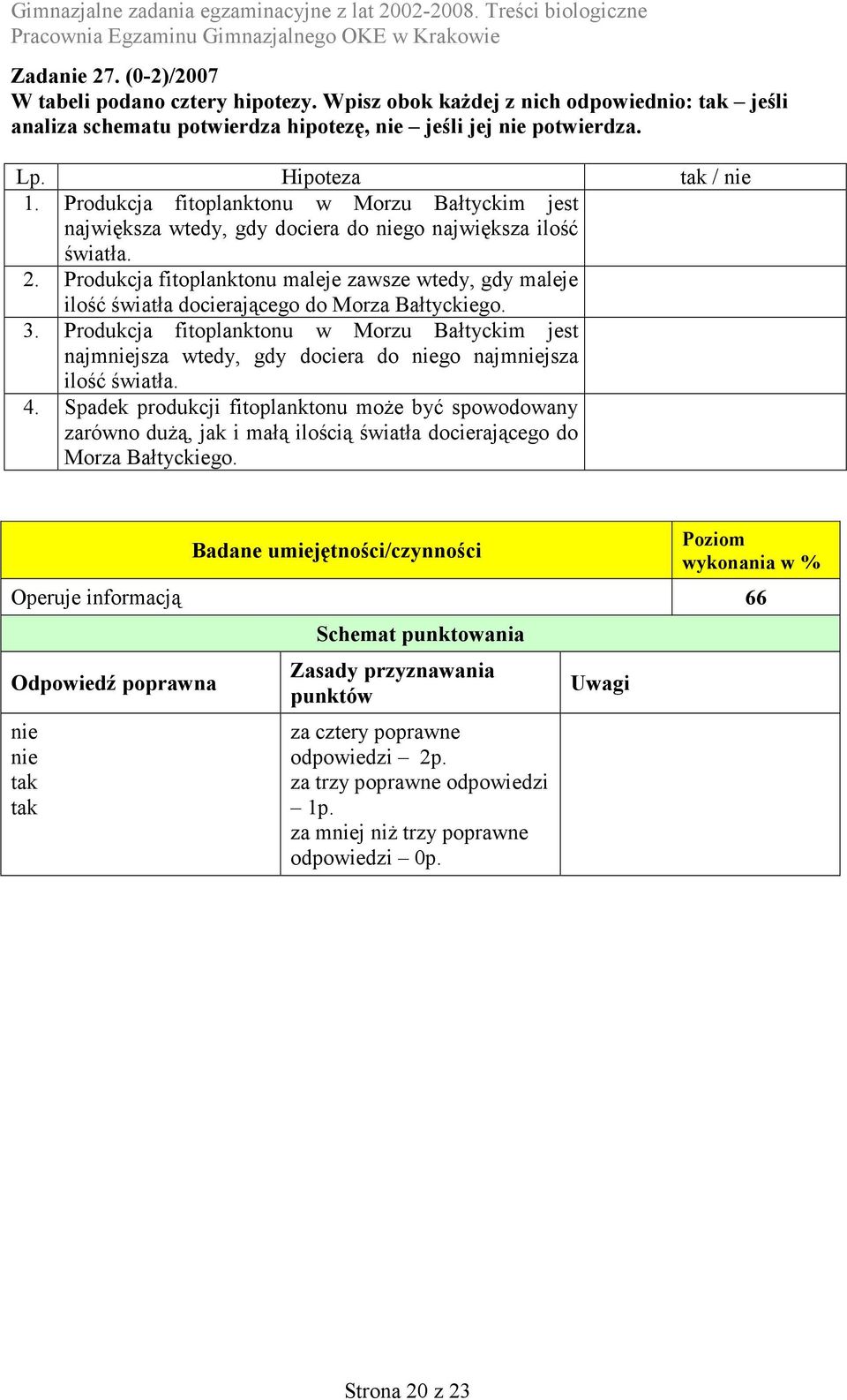 Produkcja fitoplanktonu maleje zawsze wtedy, gdy maleje ilość światła docierającego do Morza ałtyckiego. 3.