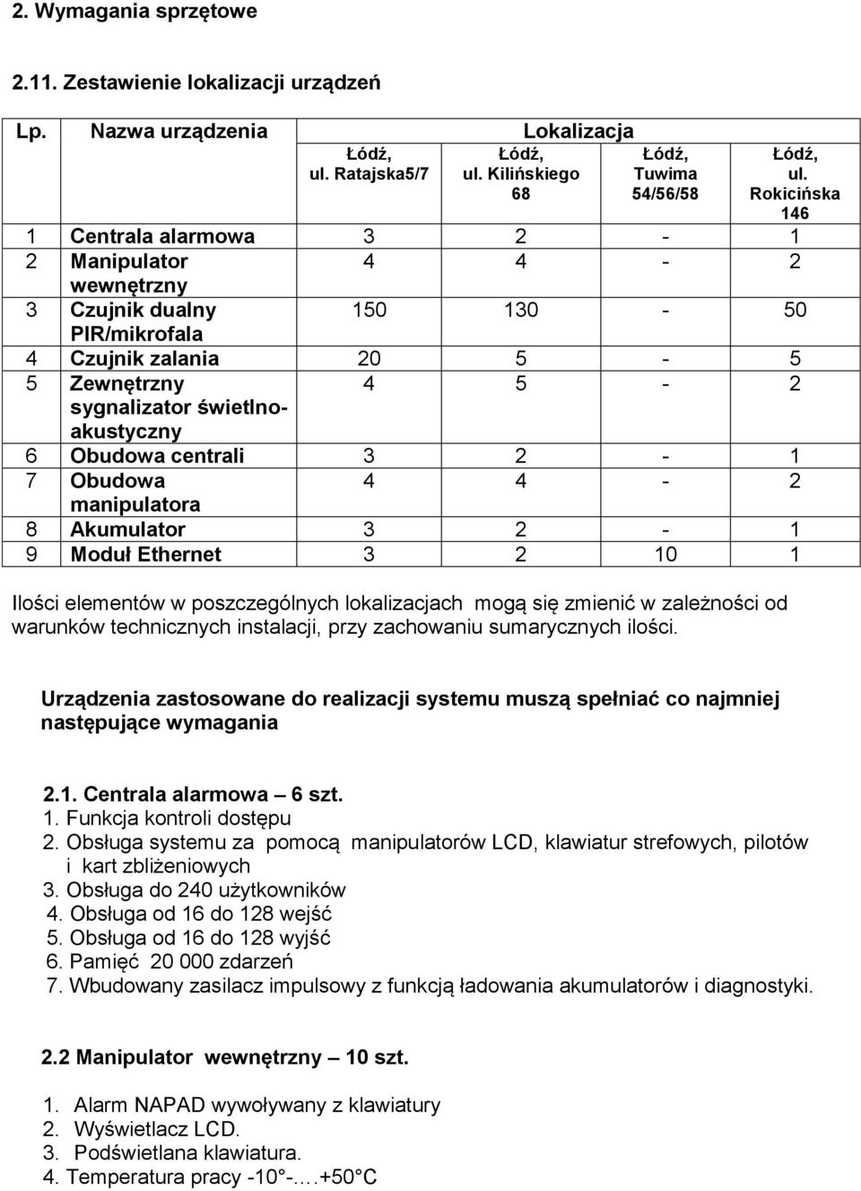 centrali 3 2-1 7 Obudowa 4 4-2 manipulatora 8 Akumulator 3 2-1 9 Moduł Ethernet 3 2 10 1 Ilości elementów w poszczególnych lokalizacjach mogą się zmienić w zależności od warunków technicznych