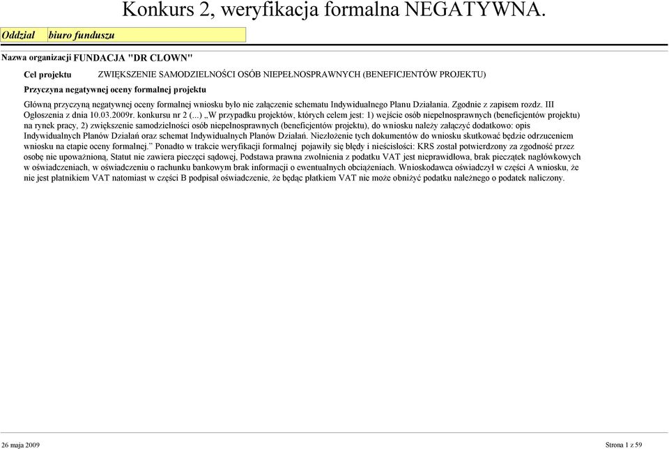 III Ogłoszenia z dnia 10.03.2009r. konkursu nr 2 (.