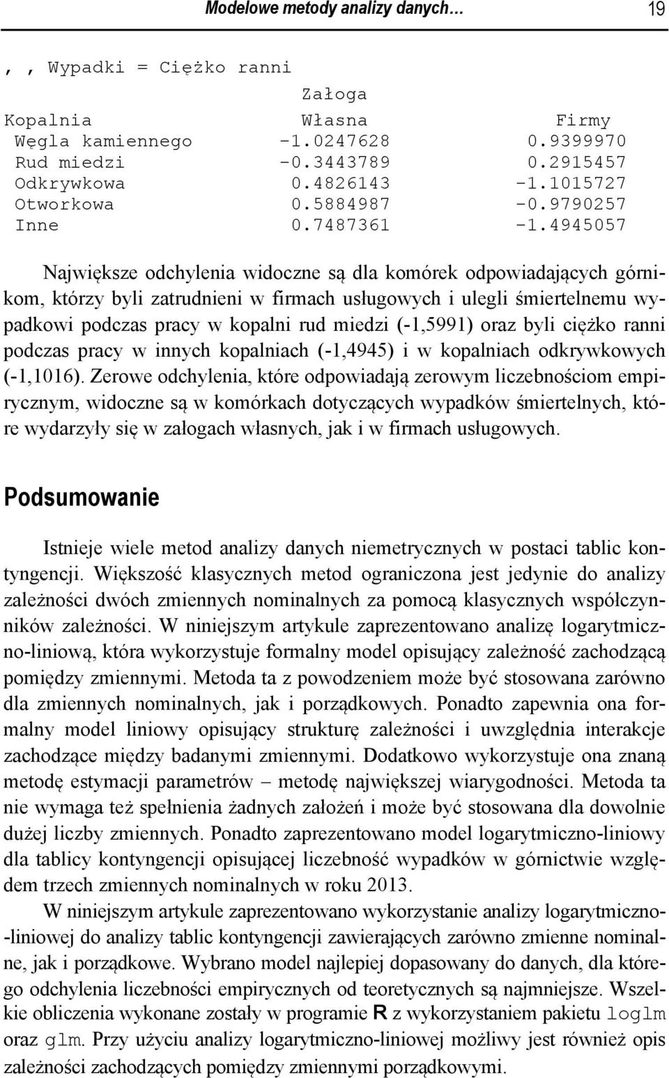 4945057 Nawiększe odcylenia widoczne są dla komórek odpowiadaącyc górnikom, którzy byli zatrudnieni w firmac usługowyc i ulegli śmiertelnemu wypadkowi podczas pracy w kopalni rud miedzi (-1,5991)
