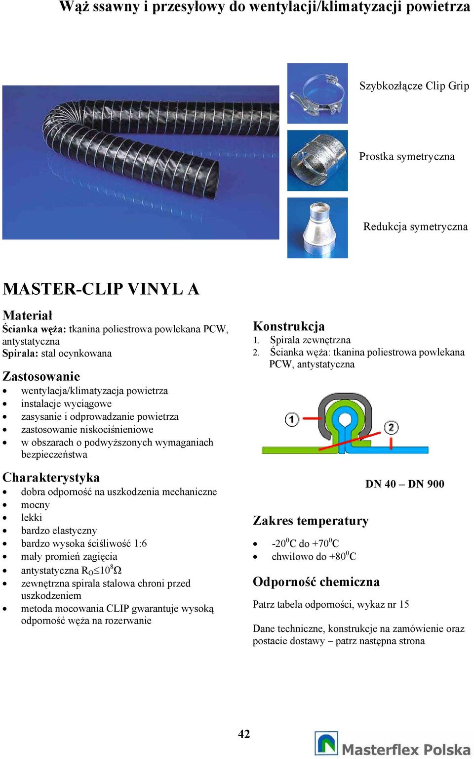 wymaganiach bezpieczestwa Charakterystyka dobra odporno na uszkodzenia mechaniczne mocny lekki bardzo elastyczny bardzo wysoka ciliwo 1:6 may promie zagicia antystatyczna R O 10 8 zewntrzna spirala