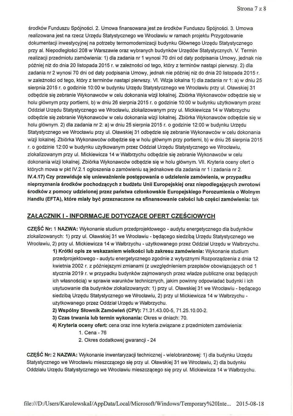 al. Niepodległości 208 w Warszawie oraz wybranych budynków Urzędów Statystycznych. V.
