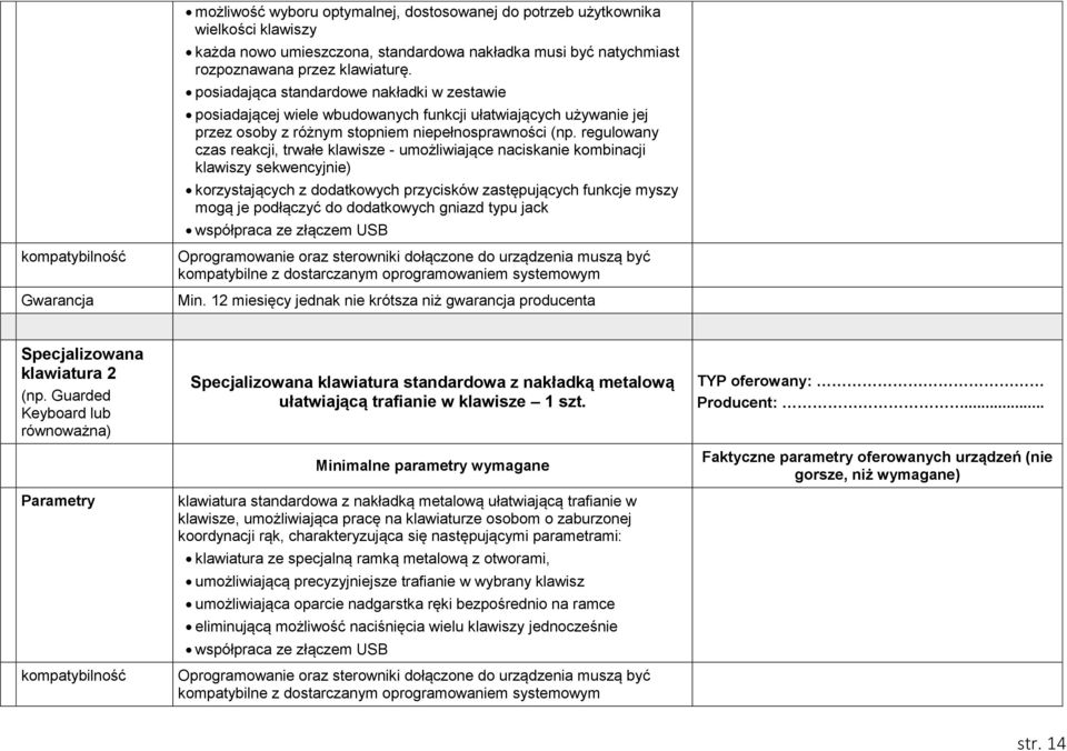 regulowany czas reakcji, trwałe klawisze - umożliwiające naciskanie kombinacji klawiszy sekwencyjnie) korzystających z dodatkowych przycisków zastępujących funkcje myszy mogą je podłączyć do