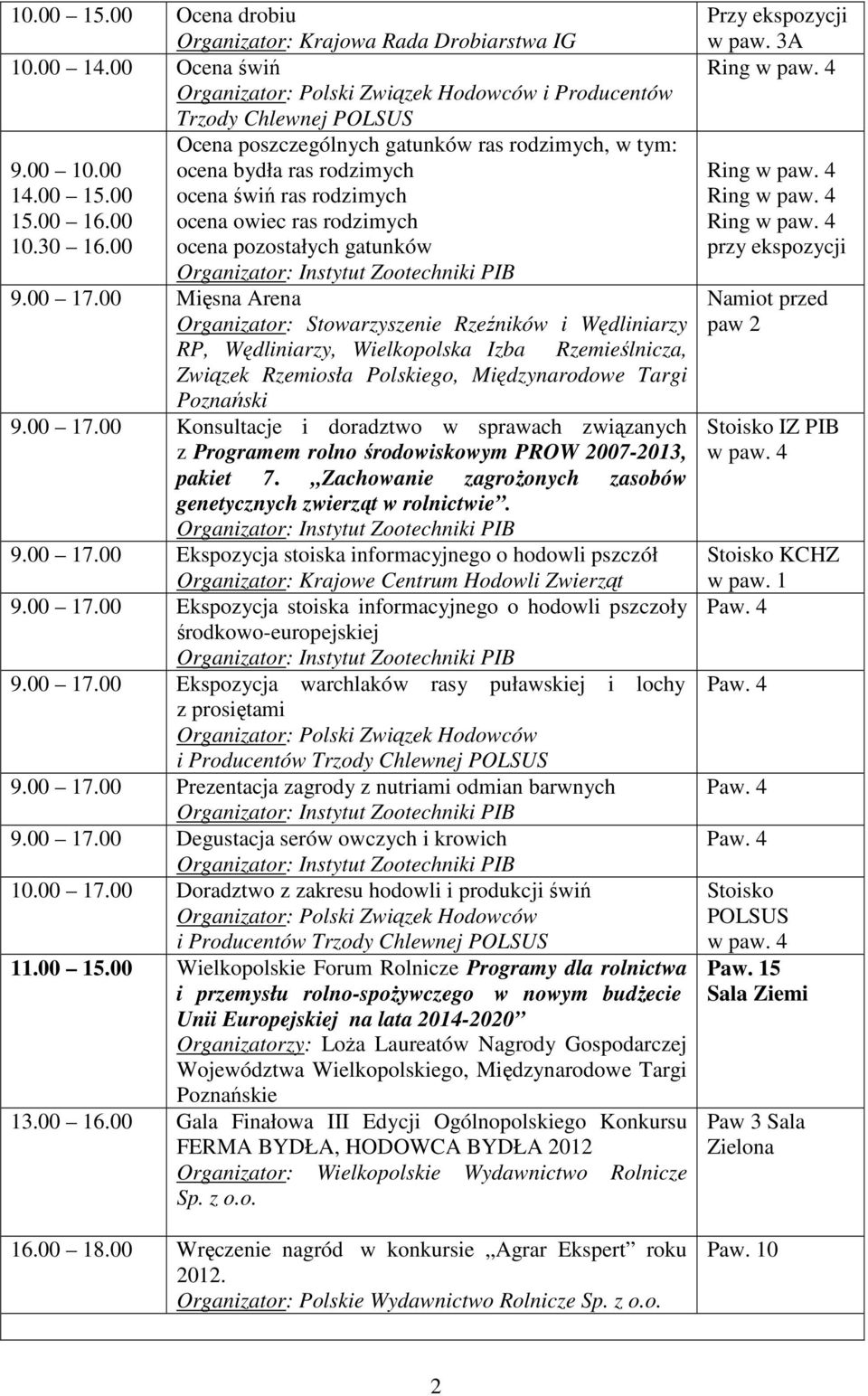 00 Mięsna Arena Organizator: Stowarzyszenie Rzeźników i Wędliniarzy RP, Wędliniarzy, Wielkopolska Izba Rzemieślnicza, Związek Rzemiosła Polskiego, Międzynarodowe Targi Poznański 9.00 17.