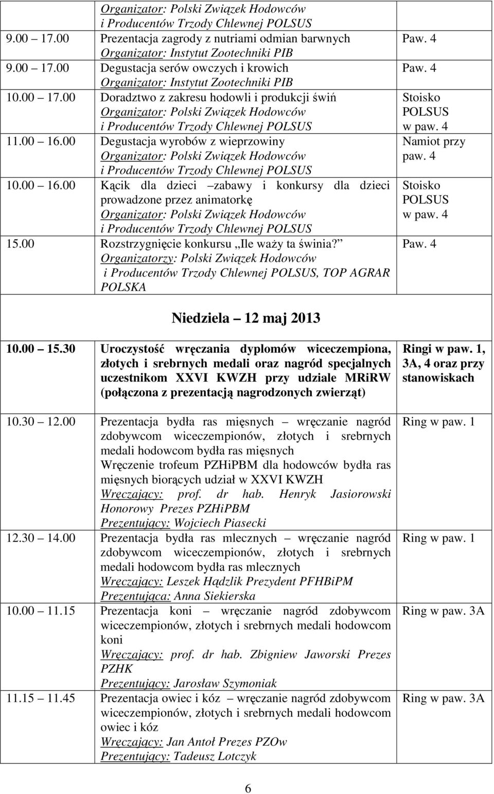 Organizatorzy: Polski Związek Hodowców, TOP AGRAR POLSKA Namiot przy paw. 4 Niedziela 12 maj 2013 10.00 15.