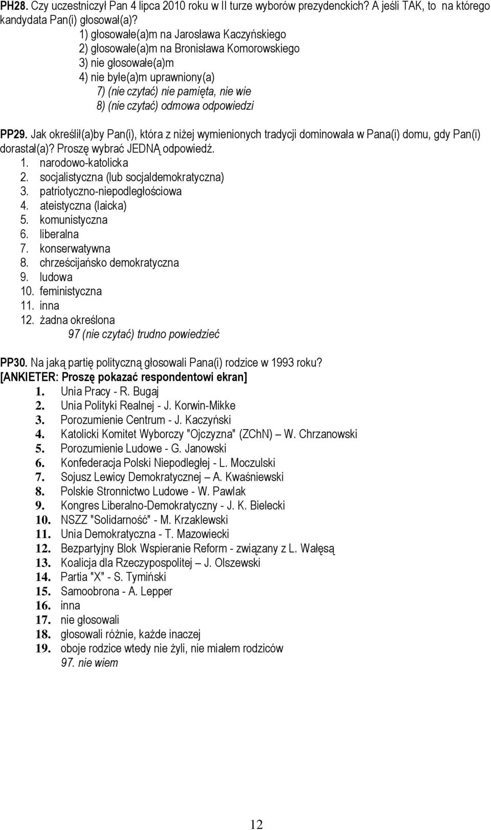 odpowiedzi PP29. Jak określił(a)by Pan(i), która z niżej wymienionych tradycji dominowała w Pana(i) domu, gdy Pan(i) dorastał(a)? Proszę wybrać JEDNĄ odpowiedź. 1. narodowo-katolicka 2.
