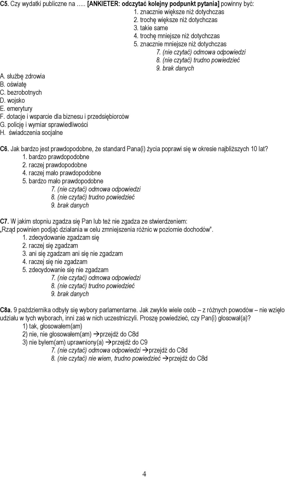 dotacje i wsparcie dla biznesu i przedsiębiorców G. policję i wymiar sprawiedliwości H. świadczenia socjalne C6.