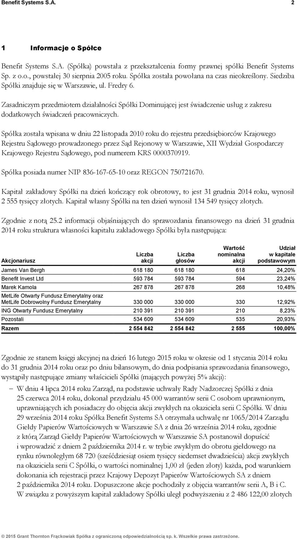 Zasadniczym przedmiotem działalności Spółki Dominującej jest świadczenie usług z zakresu dodatkowych świadczeń pracowniczych.