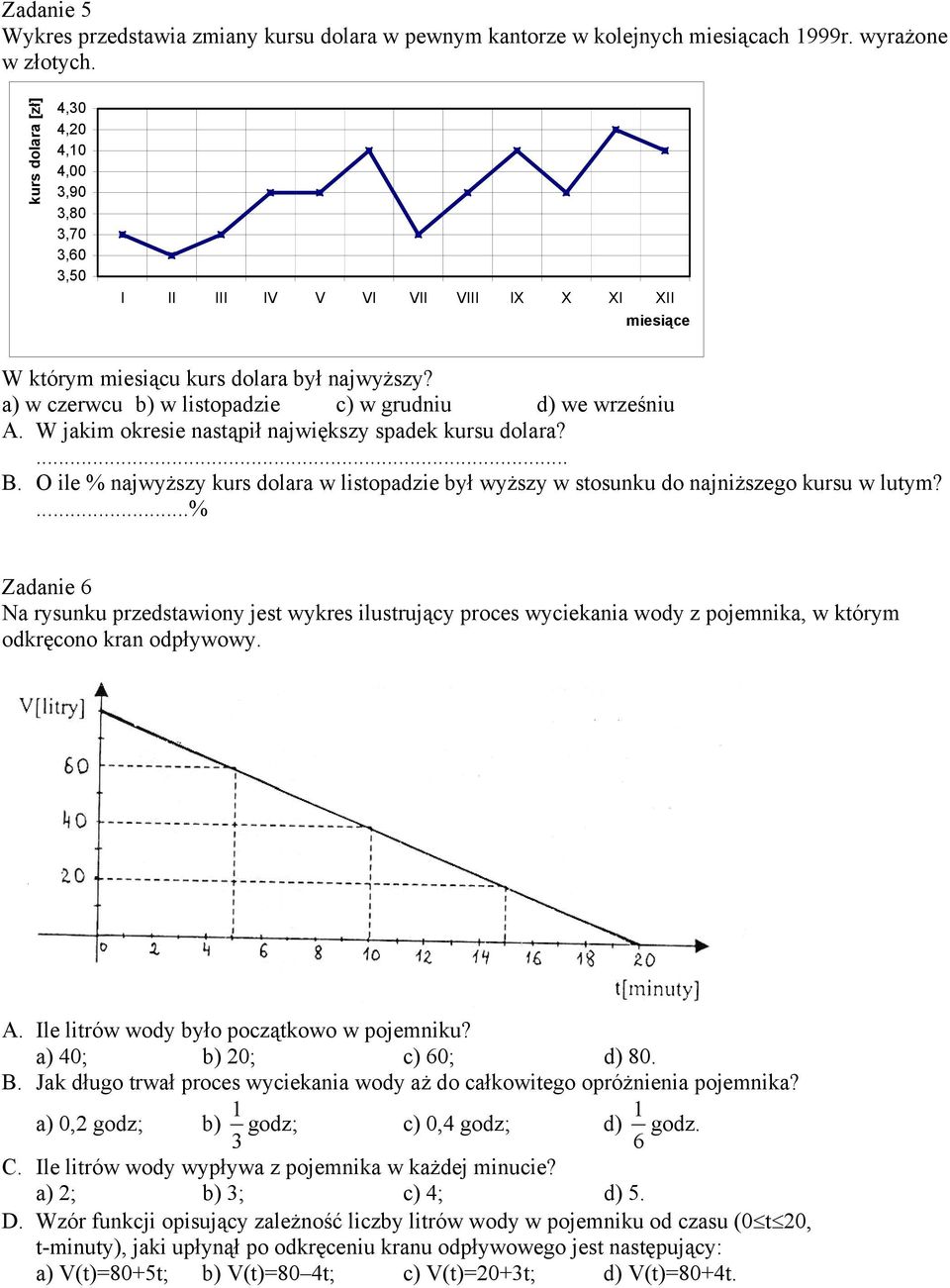 a) w czerwcu b) w listopadzie c) w grudniu d) we wrześniu A. W jakim okresie nastąpił największy spadek kursu dolara?... B.