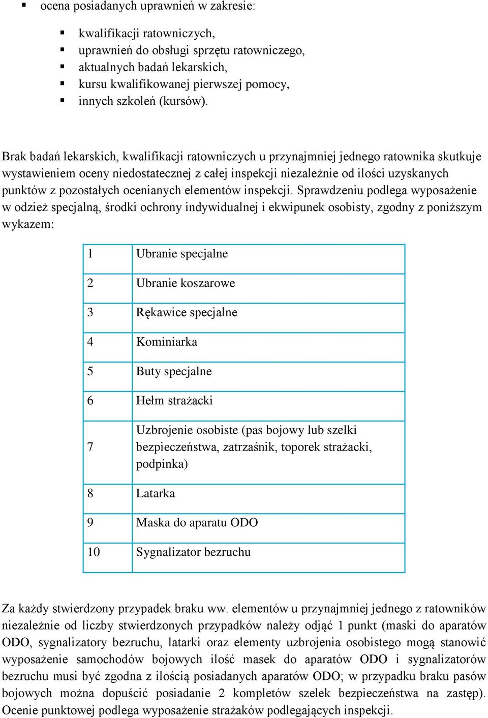 Brak badań lekarskich, kwalifikacji ratowniczych u przynajmniej jednego ratownika skutkuje wystawieniem oceny niedostatecznej z całej inspekcji niezależnie od ilości uzyskanych punktów z pozostałych