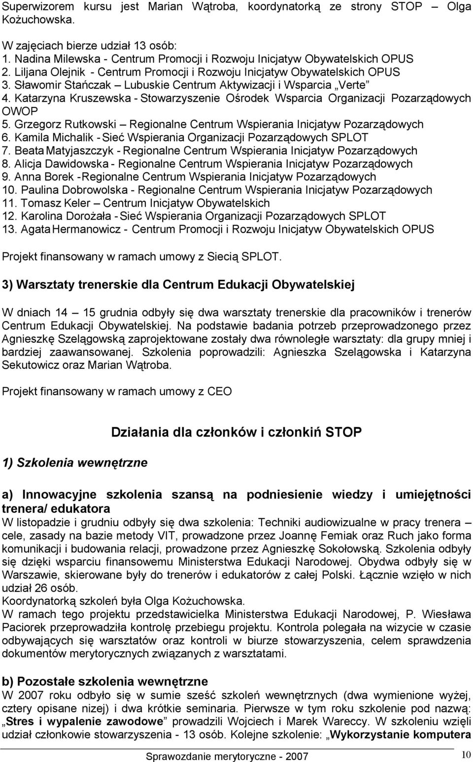 Sławomir Stańczak Lubuskie Centrum Aktywizacji i Wsparcia Verte 4. Katarzyna Kruszewska - Stowarzyszenie Ośrodek Wsparcia Organizacji Pozarządowych OWOP 5.