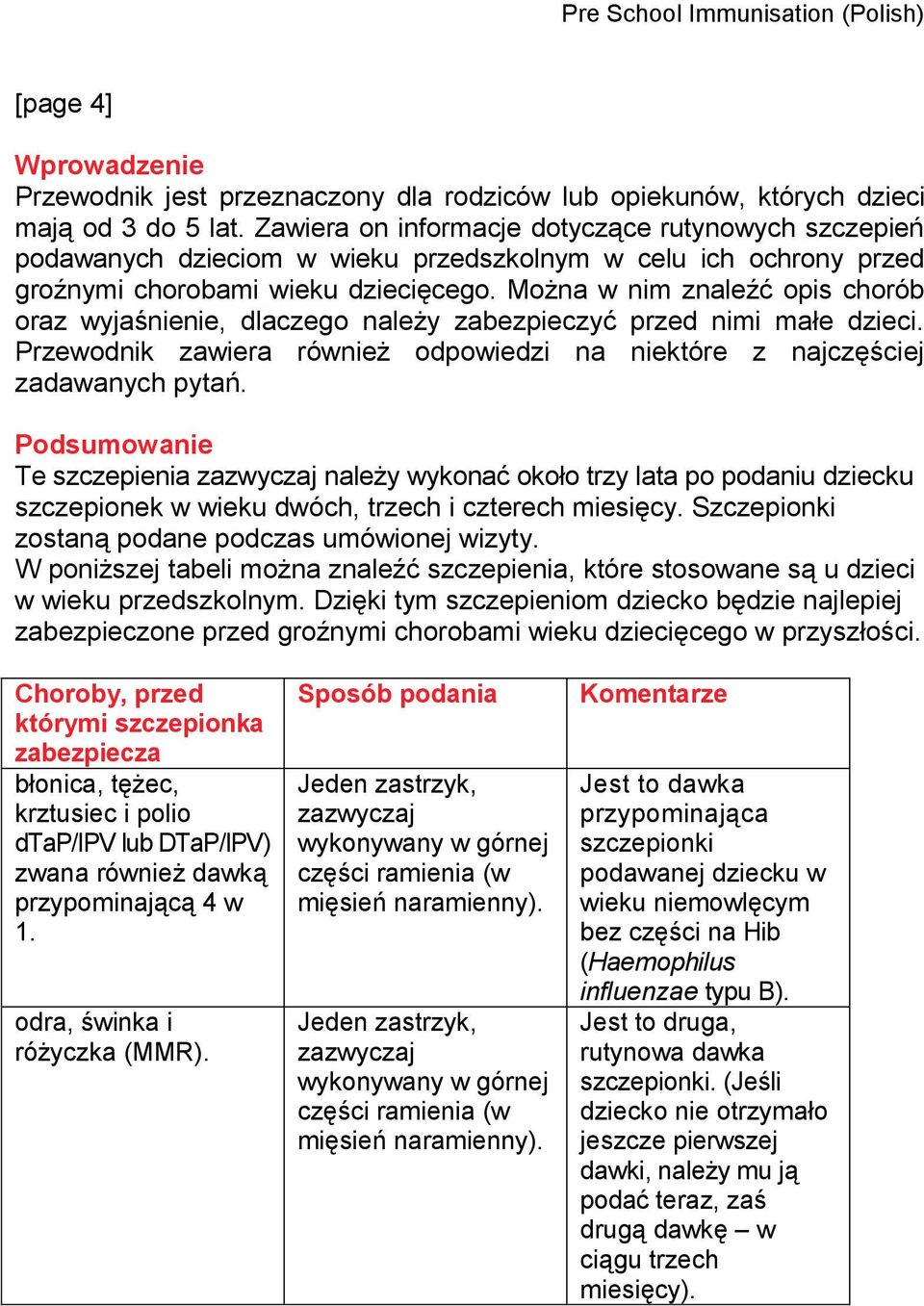 Można w nim znaleźć opis chorób oraz wyjaśnienie, dlaczego należy zabezpieczyć przed nimi małe dzieci. Przewodnik zawiera również odpowiedzi na niektóre z najczęściej zadawanych pytań.