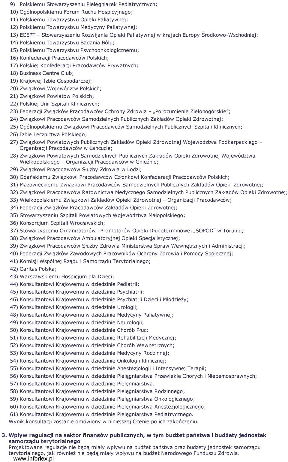 Pracodawców Polskich; 17) Polskiej Konfederacji Pracodawców Prywatnych; 18) Business Centre Club; 19) Krajowej Izbie Gospodarczej; 20) Związkowi Województw Polskich; 21) Związkowi Powiatów Polskich;