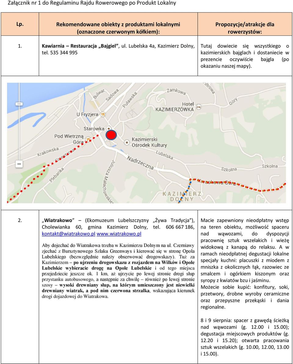 535 344 995 Tutaj dowiecie się wszystkiego o kazimierskich bajglach i dostaniecie w prezencie oczywiście bajgla (po okazaniu naszej mapy). 2.