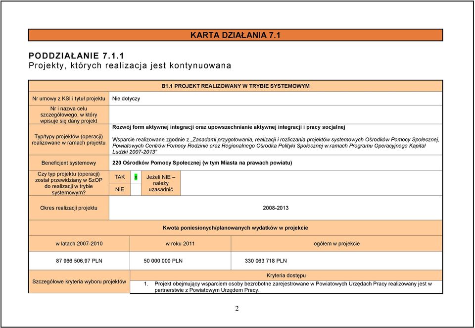 Beneficjent systemowy Czy typ projektu (operacji) został przewidziany w SzOP realizacji w trybie systemowym?