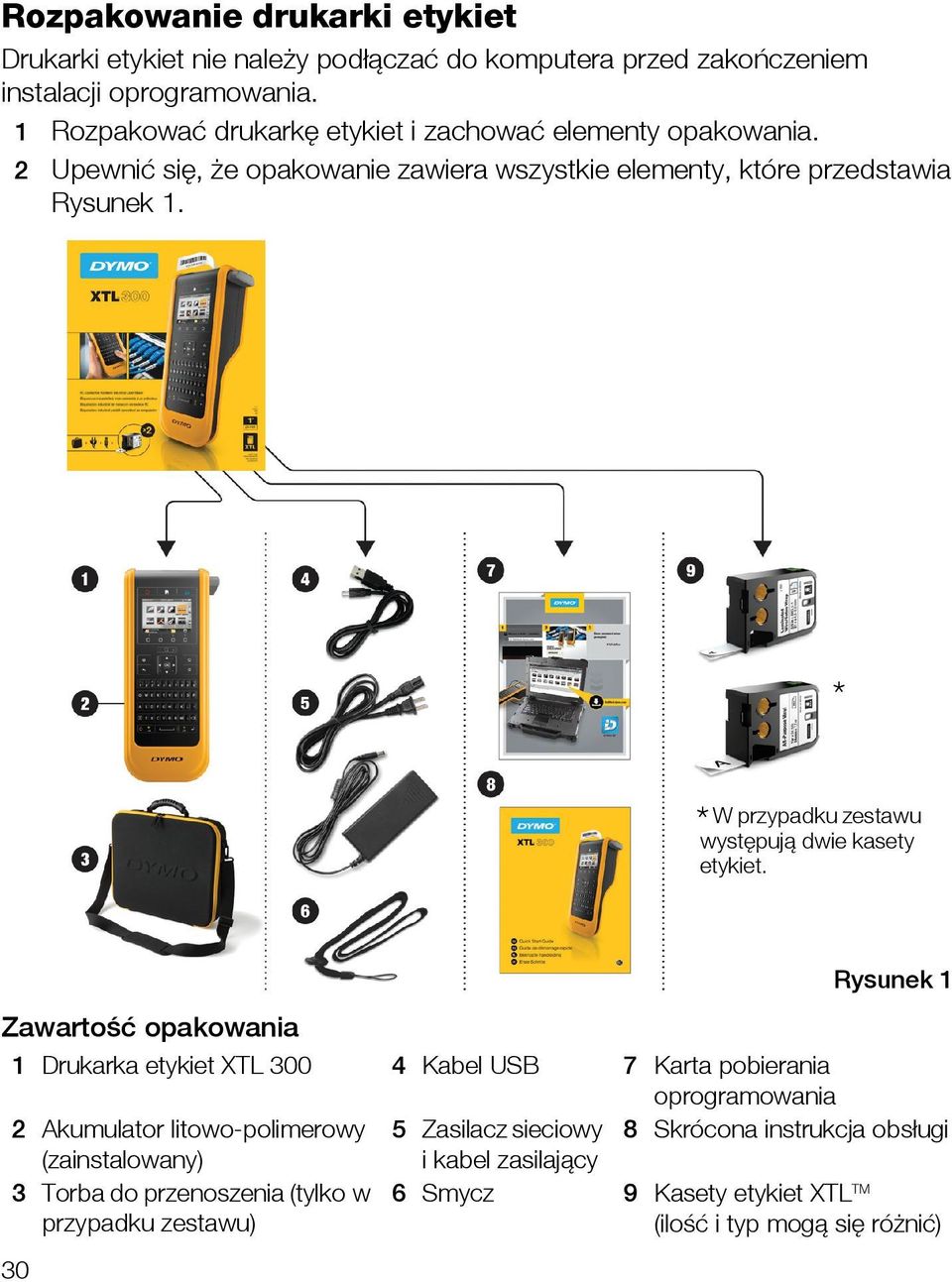 * * W przypadku zestawu występują dwie kasety etykiet.