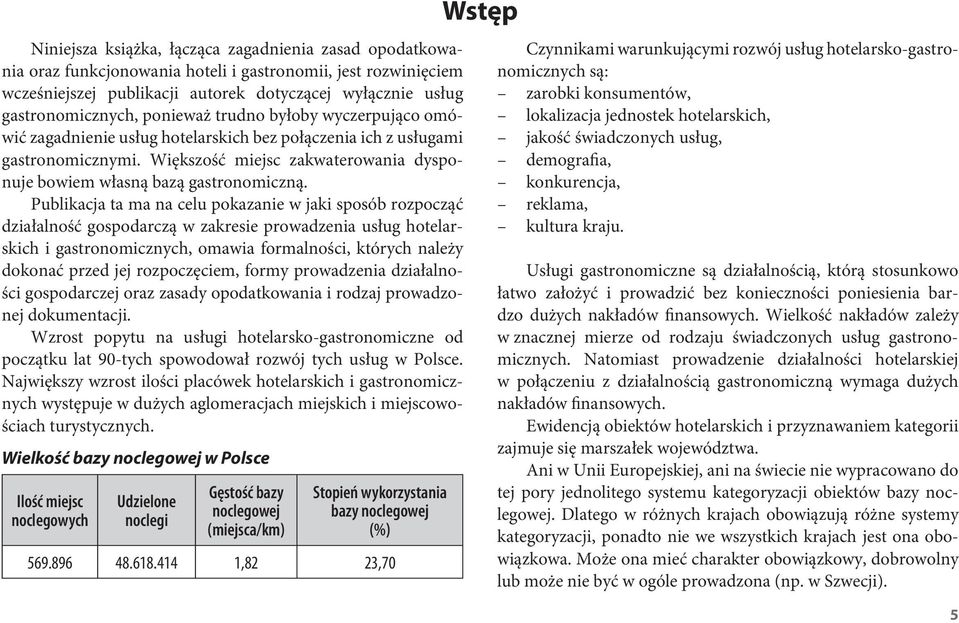 Publikacja ta ma na celu pokazanie w jaki sposób rozpocząć działalność gospodarczą w zakresie prowadzenia usług hotelarskich i gastronomicznych, omawia formalności, których należy dokonać przed jej
