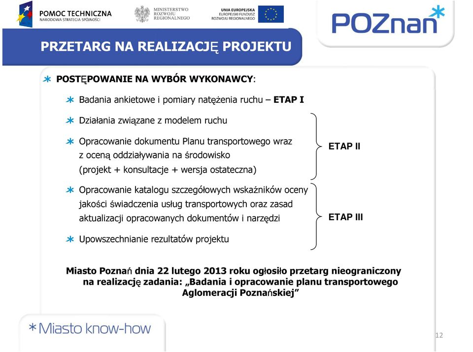 szczegółowych wskaźników oceny jakości świadczenia usług transportowych oraz zasad aktualizacji opracowanych dokumentów i narzędzi ETAP II ETAP III