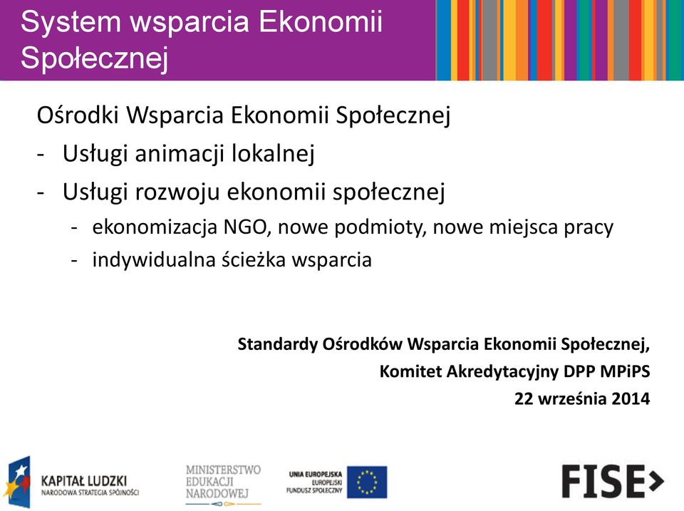 NGO, nowe podmioty, nowe miejsca pracy - indywidualna ścieżka wsparcia Standardy