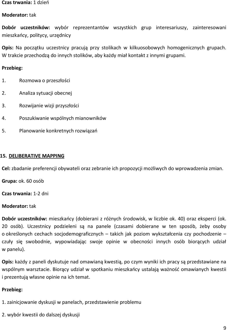 Rozwijanie wizji przyszłości 4. Poszukiwanie wspólnych mianowników 5. Planowanie konkretnych rozwiązań 15.