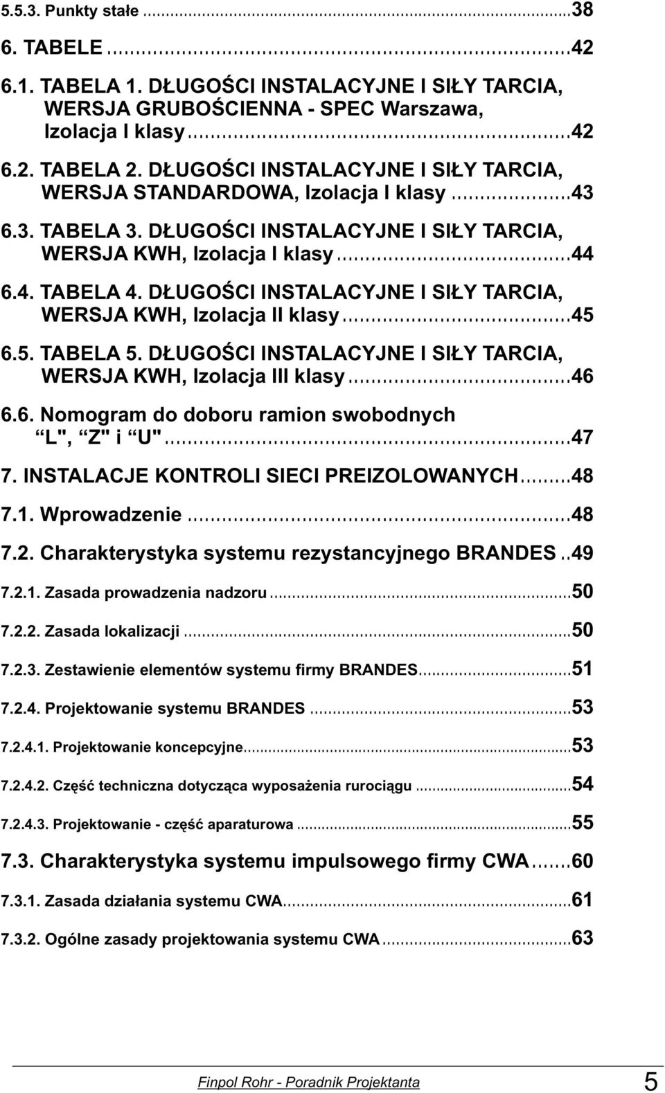 D UGOŒCI INSTALACYJNE I SI Y TARCIA, WERSJA KWH, Izlacja II klasy... 45 6.5. TABELA 5. D UGOŒCI INSTALACYJNE I SI Y TARCIA, WERSJA KWH, Izlacja III klasy... 46 6.6. Nmgram d dbru ramin swbdnych L", Z" i U".