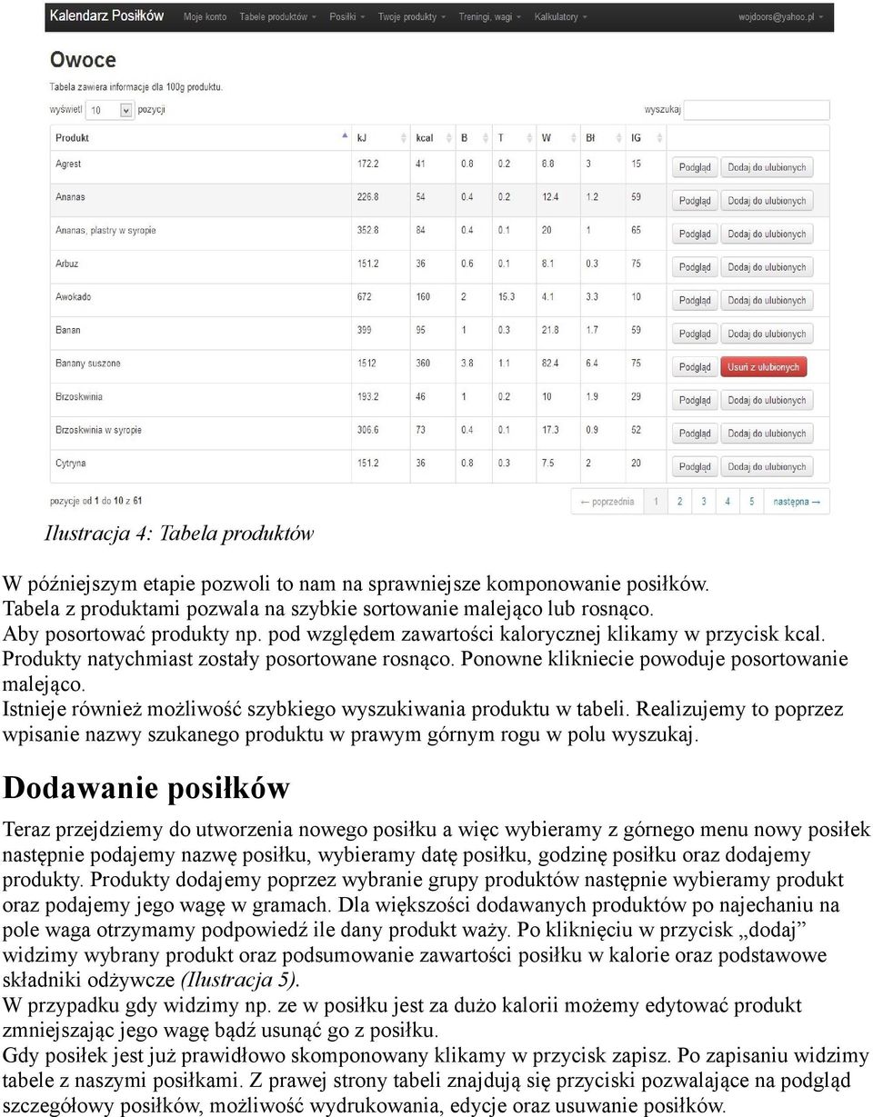 Istnieje również możliwość szybkiego wyszukiwania produktu w tabeli. Realizujemy to poprzez wpisanie nazwy szukanego produktu w prawym górnym rogu w polu wyszukaj.