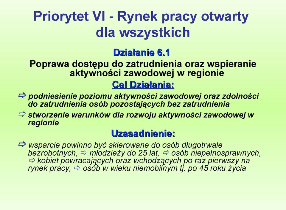 oraz zdolności do zatrudnienia osób pozostających bez zatrudnienia stworzenie warunków dla rozwoju aktywności zawodowej w regionie