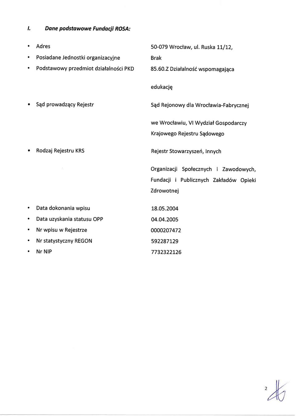 SEd prowadzqcy Rejestr Sqd Rejonowy dla Wroctawia-Fabrycznej we Wroctawiu, Vl Wydziat Gospodarczy Krajowego Rejestru Sqdowego.