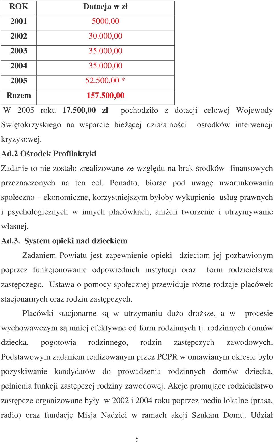 2 Orodek Profilaktyki Zadanie to nie zostało zrealizowane ze wzgldu na brak rodków finansowych przeznaczonych na ten cel.