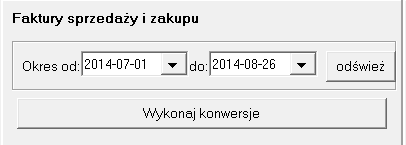 W pierwszym etapie na zakładce Konwersja, należy podać zakres dat dla generowanych dokumentów.