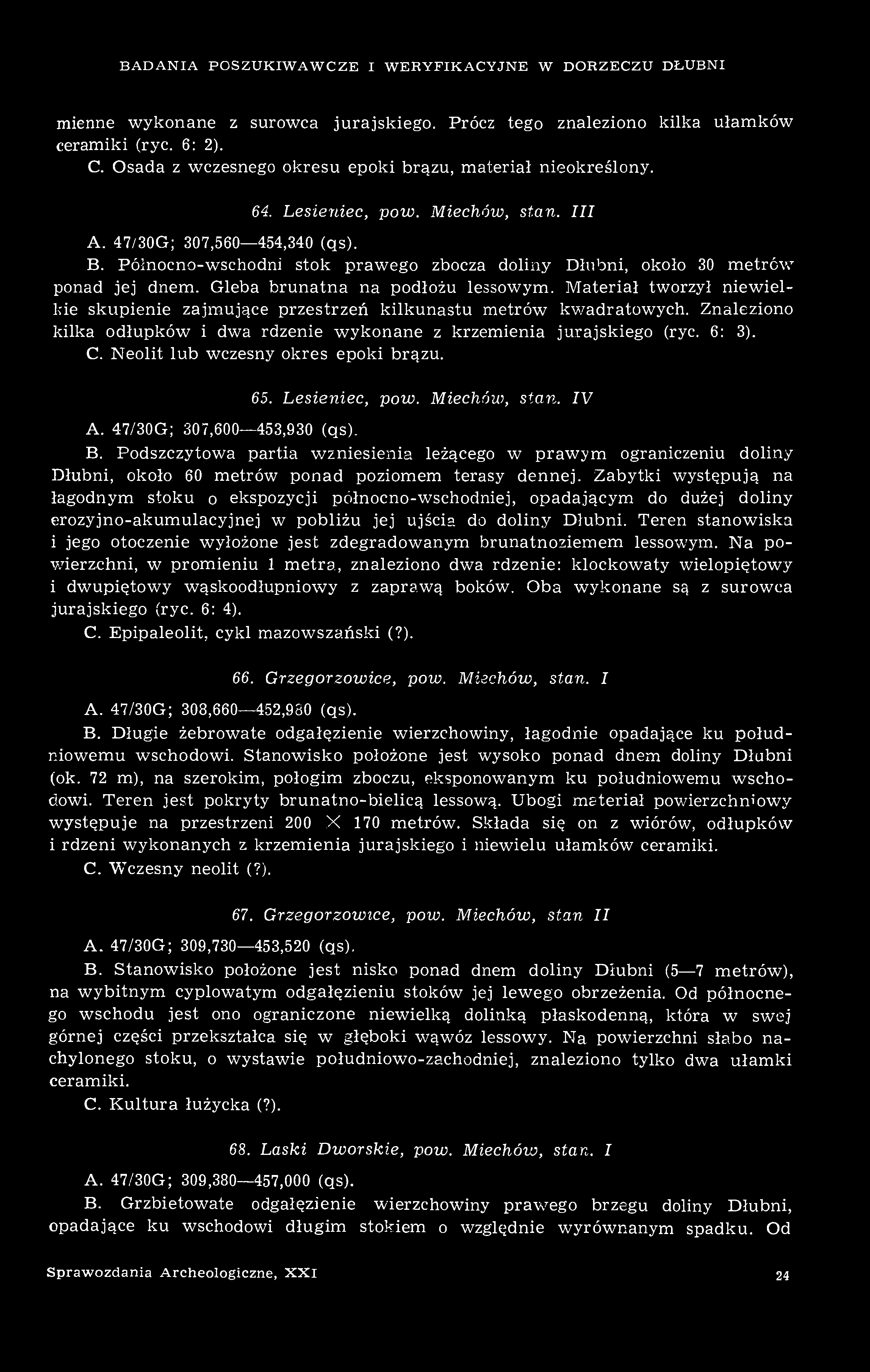 BADANIA POSZUKIWAWCZE I WERYFIKACYJNE W DORZECZU DŁUBNI 369 mienne wykonane z surowca jurajskiego. Prócz tego znaleziono kilka ceramiki (ryc. 6: 2). C.