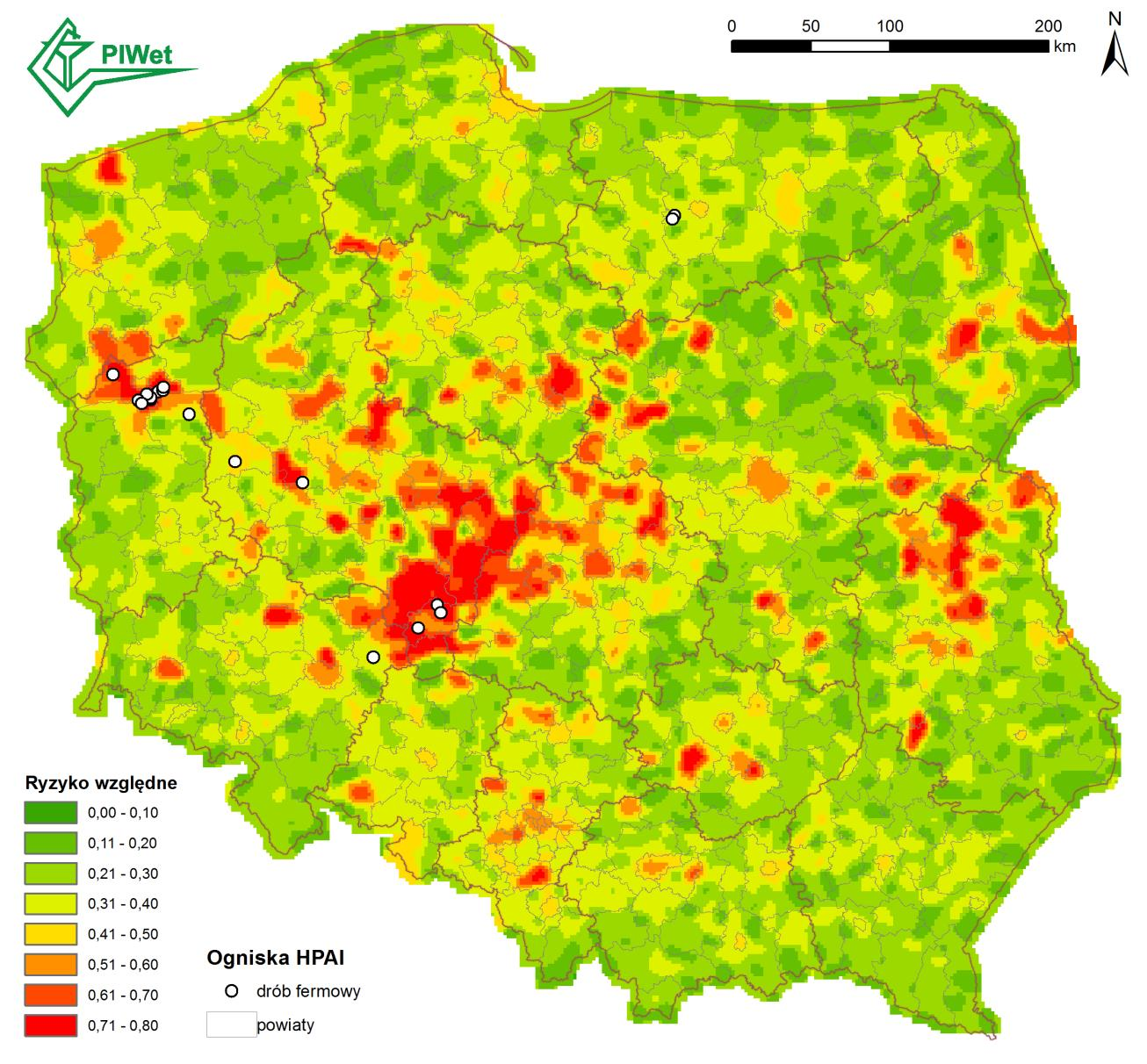 Mapa ryzyka opracowana w oparciu o metodę MCDA wykazuje wysoki poziom