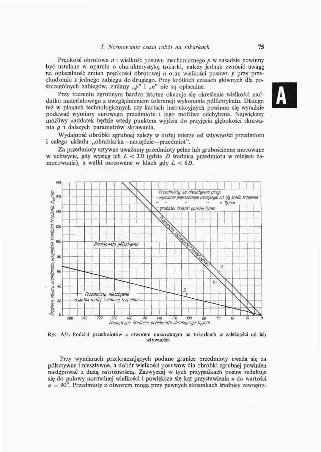 I. Normowanie czasu robót na tokarkach 75 Prędkość obrotowa n i wielkość posuwu mechanicznego p w zasadzie powinny być ustalane w opnrciu o charakterystykę tokarki, należy jednak zwrócić uwagę na