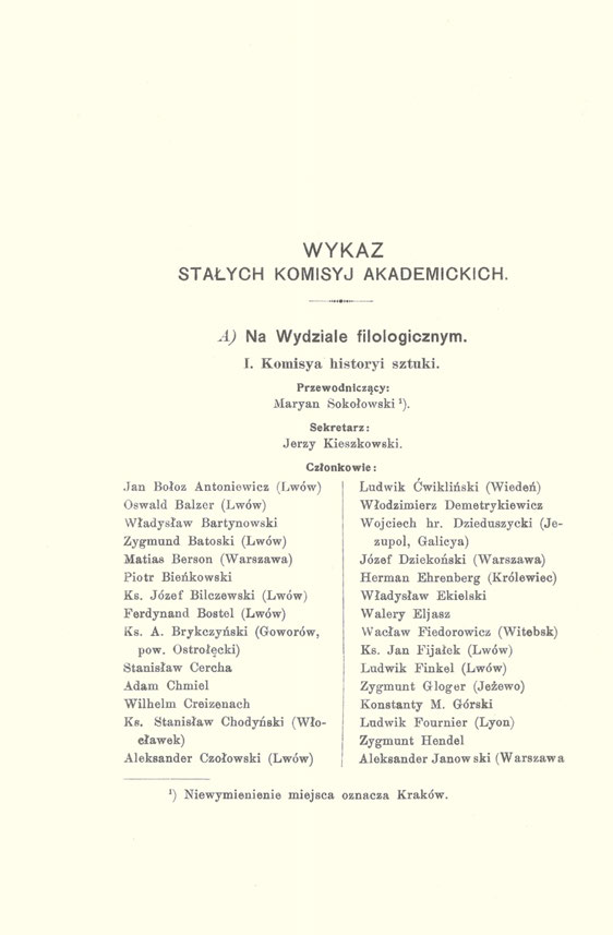 WYKAZ STAŁYCH KOMISYJ AKADEMICKICH. A) Na Wydziale filologicznym.