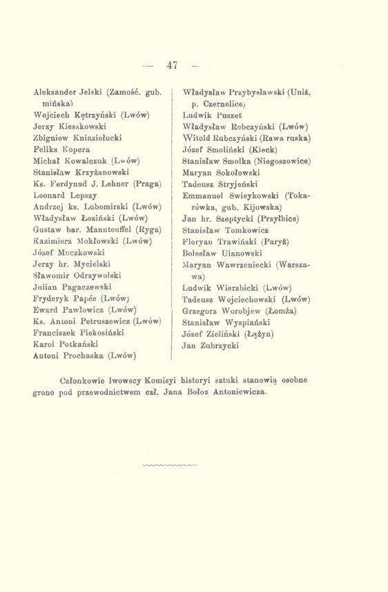 _ 47 - Aleksander Jelski (Zamość, gub. mińska) Wojciech Kętrzyński (Lwów) Jerzy Kieszkowski Zbigniew Kniaziołucki Feliks Kopera Michał Kowalczuk (Lwów) Stanisław Krzyżanowski Ks. Ferdynad J.