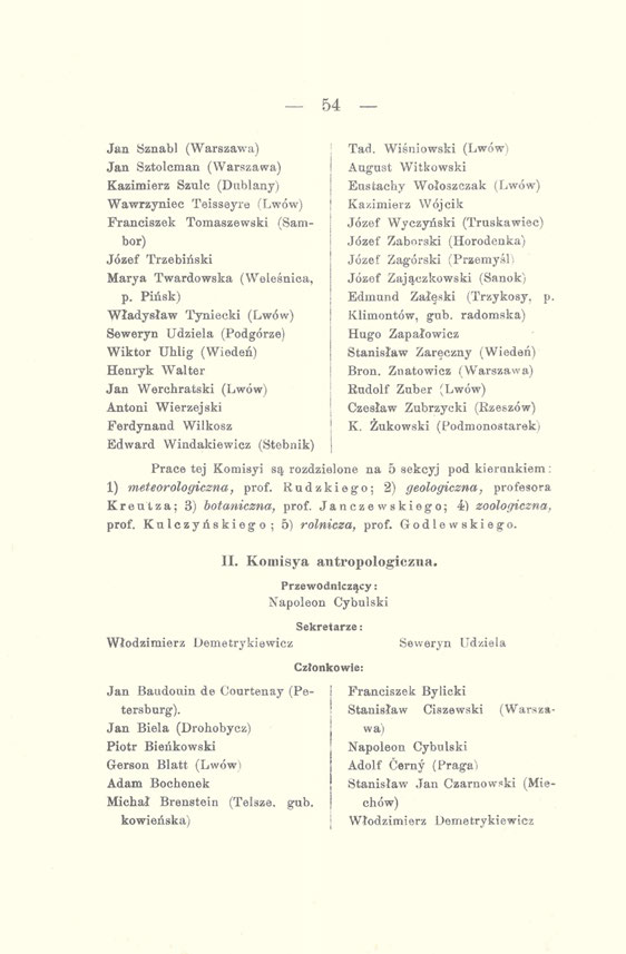 54 Jan Sznabl (Warszawa) Jan Sztolcman (Warszawa) Kazimierz Szulc (Dublany) Wawrzyniec Teisseyre (Lwów) Franciszek Tomaszewski (Sambor) Józef Trzebiński Marya Twardowska (Weleśnica, p.