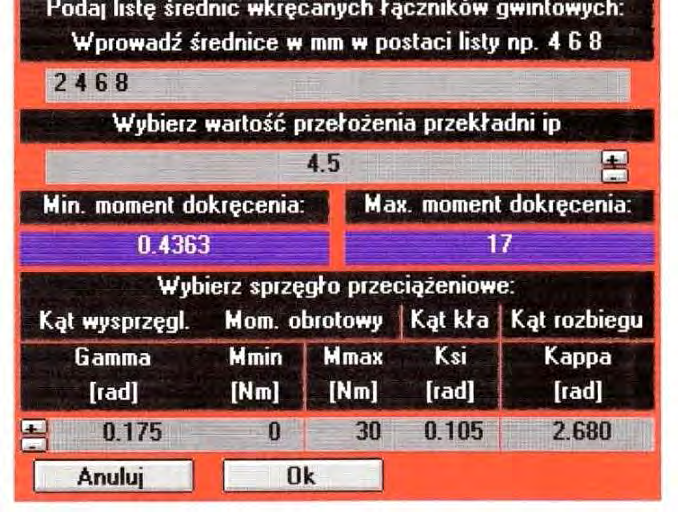 Następnie oblicza się wartości charakteryzujące kolejne impulsy wkręcające: -kąt dokręcania ω dn, -prędkość kątową fazy wkręcania ω kn, -moment na końcówce wkręcającej M n, gdzie: n liczba impulsów