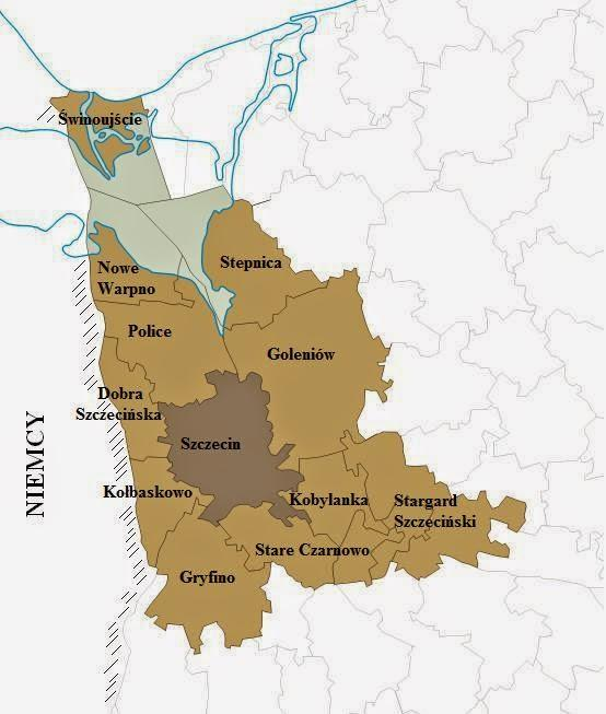 od południa z Gminą Gryfino, od zachodu z Republiką Federalną Niemiec. Gmina wchodzi w skład Szczecińskiego Obszaru Metropolitalnego (rysunek poniżej). Rysunek 6.